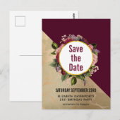 Carte Postale Faire-part de mariage en marbre doré et floral bor (Devant / Derrière)