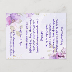 Carte Postale Faire-part de mariage floral aquarelle bleu violet