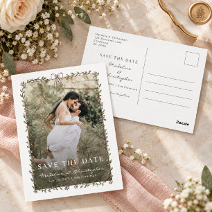 Carte Postale Faire-part de mariage floral dessiné à la main ave