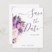 Carte Postale Faire part de mariage floral lavande violet poussi (Devant / Derrière)