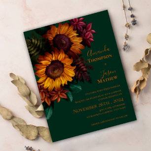 Carte Postale Faire-part de mariage Floral Orange Brûlé Vert