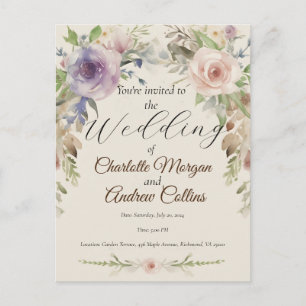 Carte Postale Faire-part de mariage floral peint