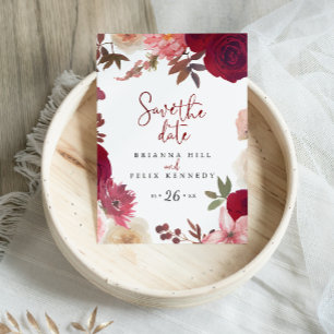 Carte Postale Faire-part de mariage floral rose Bourgogne 