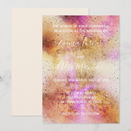 Carte postale Faire-part de mariage Gold Pink (Devant / Derrière)