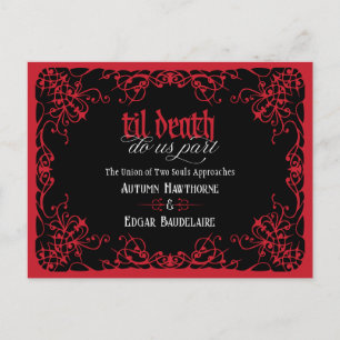 Carte Postale Faire-part de mariage gothique rouge jusqu'à la mo