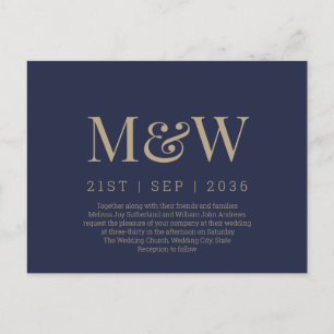 Carte Postale Faire-part de mariage marine Monogramme moderne