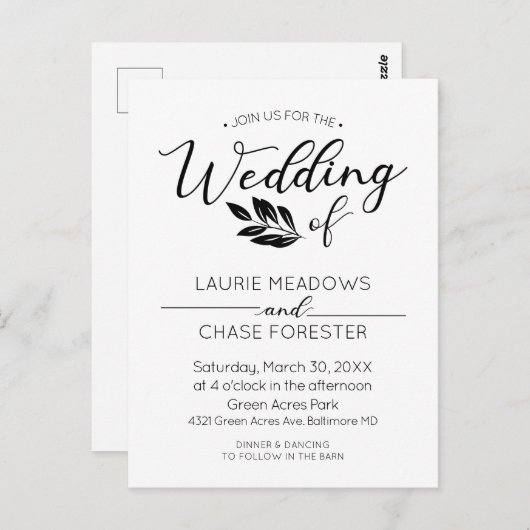 Carte Postale Faire-part de mariage minimale des branches (Devant / Derrière)