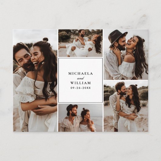 Carte Postale Faire-part de mariage moderne à 5 photos (Devant)