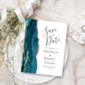 Carte Postale Faire-part de mariage moderne Agate sarcelle Or