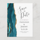 Carte Postale Faire-part de mariage moderne Agate sarcelle Or (Devant)