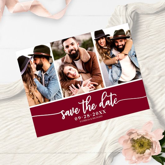 Carte Postale Faire-part de mariage moderne avec collage de 3 ph
