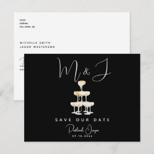 Carte Postale Faire-part de mariage moderne champagne noir II