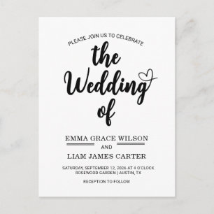 Carte Postale Faire-part de mariage noir et blanc Modern Heart S