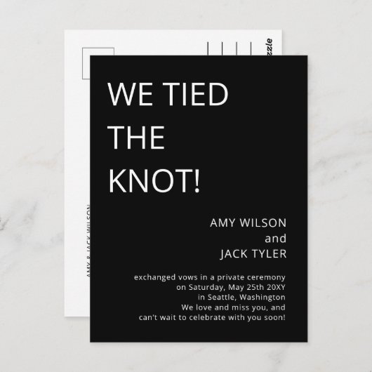 Carte Postale Faire-part de Mariage noir et blanc rustique moder (Devant / Derrière)