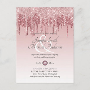 Carte Postale Faire-part de mariage or Rose de Parties scintilla