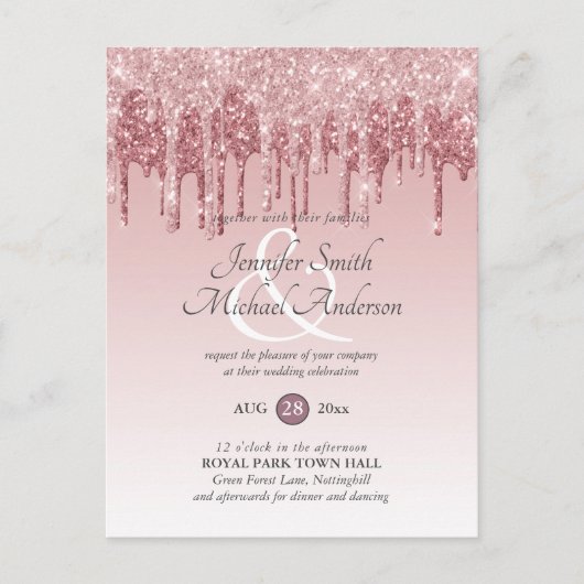 Carte Postale Faire-part de mariage or Rose de Parties scintilla (Devant)