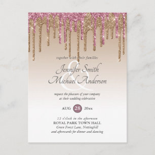 Carte Postale Faire-part de mariage or Rose de Parties scintilla