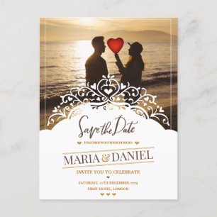 CARTE POSTALE FAIRE-PART DE MARIAGE ORNAMENTALE AVEC PHOTOS