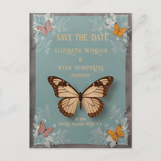 Carte postale Faire-part de mariage papillon botan (Devant)