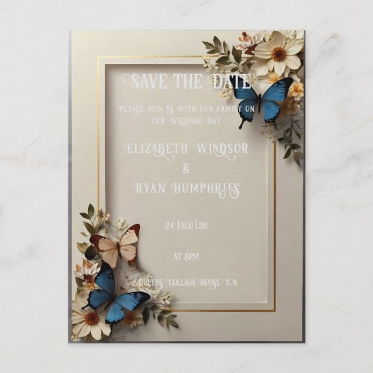 Carte postale Faire-part de mariage papillon botan (Devant)