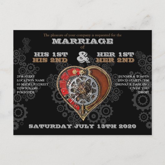 Carte Postale Faire-part de mariage personnalisé style Steampunk (Devant)