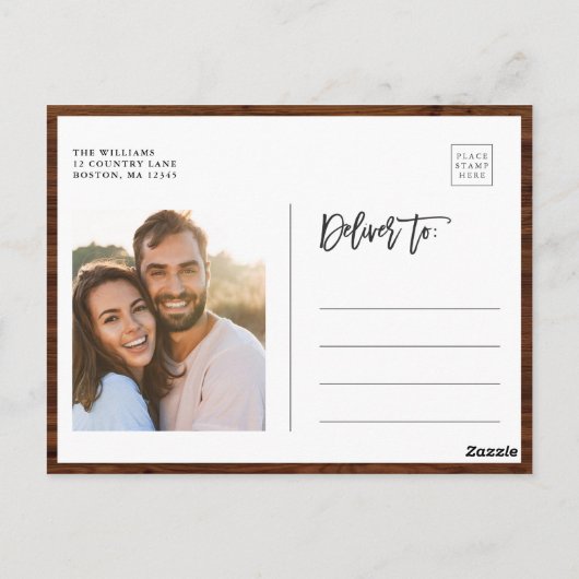 Carte Postale Faire part de mariage photo botanique en bois rust (Dos)