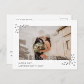 Carte Postale Faire-part de mariage photo Confetti argent (Devant / Derrière)