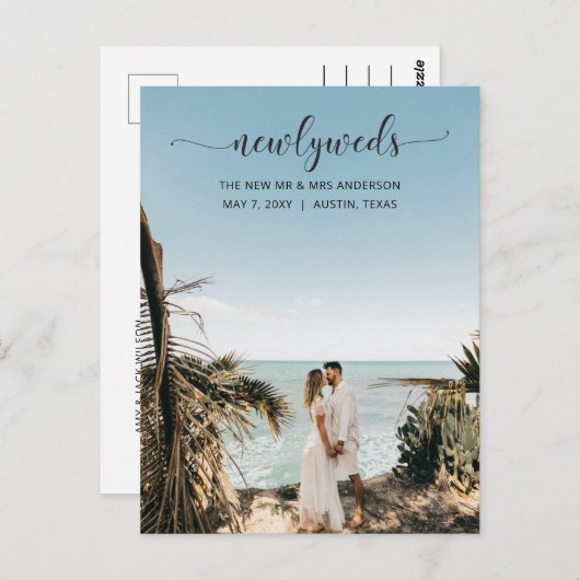 Carte Postale Faire-part de mariage photo de script simple éléga (Devant / Derrière)