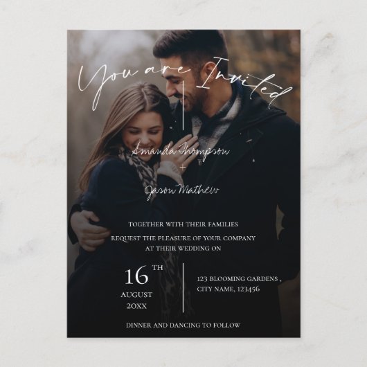 Carte Postale Faire-part de mariage photo monogramme avec superp (Devant)