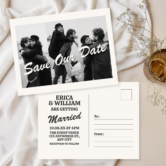 Carte Postale Faire-part de mariage photo noir et blanc chic