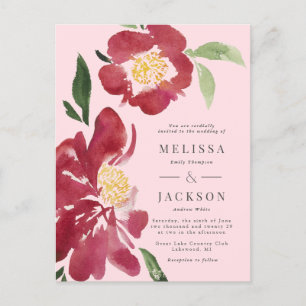 Carte Postale Faire-part de mariage Pivoines Rouges Blush