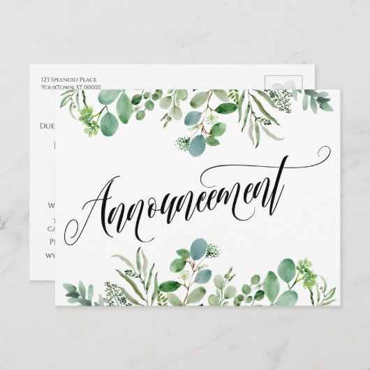 Carte Postale Faire-part de mariage reporté Eucalyptus (Devant / Derrière)