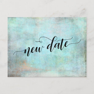 Carte Postale Faire-part de mariage reporté Grunge Aqua "Nouvell