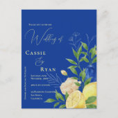 Carte Postale Faire-part de mariage romantique de citron bleu fl (Devant)