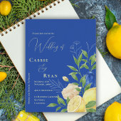 Carte Postale Faire-part de mariage romantique de citron bleu fl
