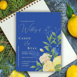Carte Postale Faire-part de mariage romantique de citron bleu fl