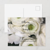 Carte Postale faire-part de mariage, roses frais blancs, modèle (Devant / Derrière)