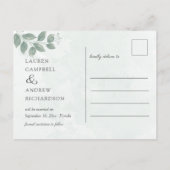 Carte Postale Faire-part de mariage simple avec feuillage d'euca (Dos)