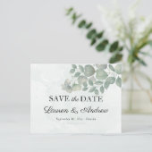 Carte Postale Faire-part de mariage simple avec feuillage d'euca (Debout devant)