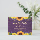 Carte Postale Faire-part de mariage Tournesol Bois Violet Rustiq (Debout devant)