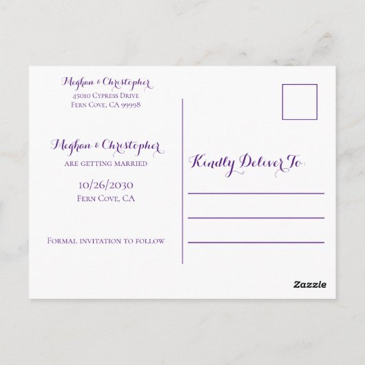 Carte Postale Faire-part de mariage Tournesol Bois Violet Rustiq (Dos)