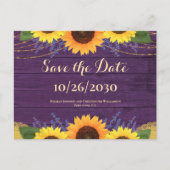 Carte Postale Faire-part de mariage Tournesol Bois Violet Rustiq (Devant)