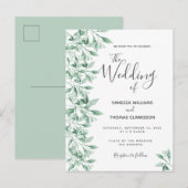 Carte Postale Faire-part de mariage vert botanique vert vert (Devant / Derrière)