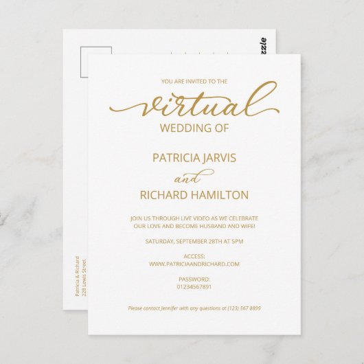 Carte Postale Faire-part de mariage virtuel simple et élégant (Devant / Derrière)