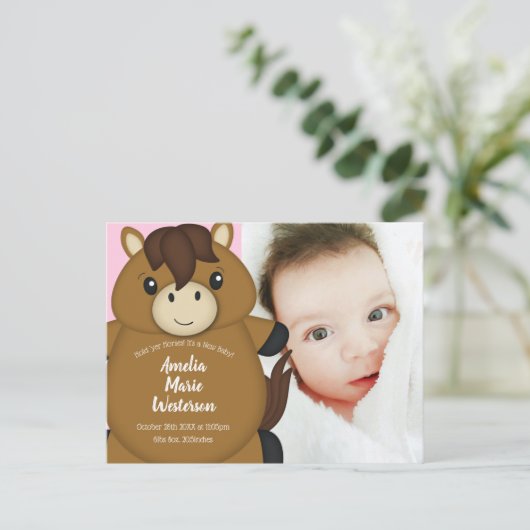 Carte Postale Faire-part de naissance à cheval (Debout devant)