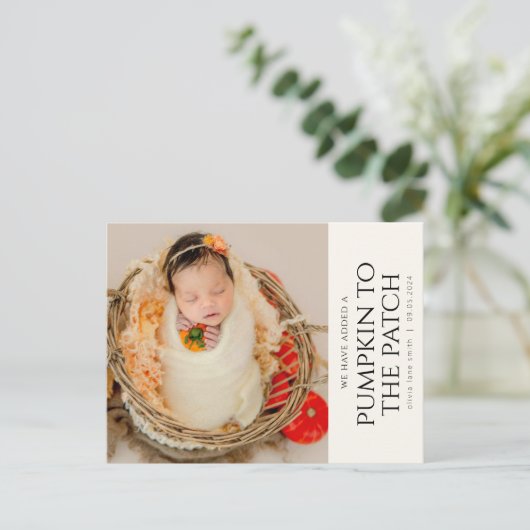 Carte Postale Faire-part de naissance automne simple (Debout devant)