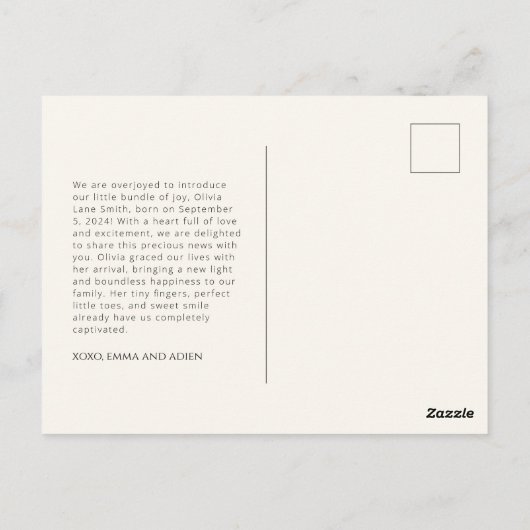 Carte Postale Faire-part de naissance automne simple (Dos)