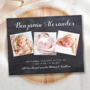Carte Postale Faire-part de naissance avec 3 photos et tableau n