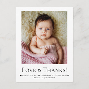 Carte Postale Faire-part de naissance avec photo de bébé fille L