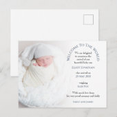 Carte Postale Faire-part de naissance avec photo de Bienvenue au (Devant / Derrière)
